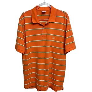 Brooks Brothers Performance Polo‎ Shirt Mens Large Orange Striped Golf Casual